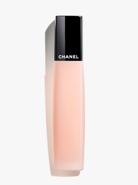 Chanel Le Vernis Longwear Nail Colour peach vial with black cap on light gray background