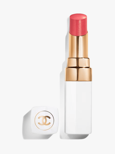 Chanel Rouge Coco Baume Satin Tinted Lip Balm on a grey background