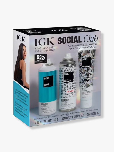 IGK Viral Favorites Holiday Kit in branded components on a light gray background